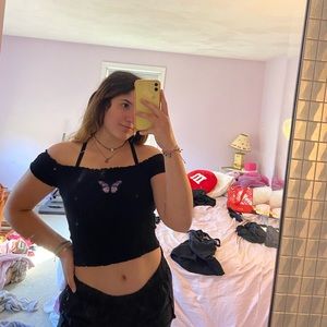 Butterfly patch off the shoulder top
